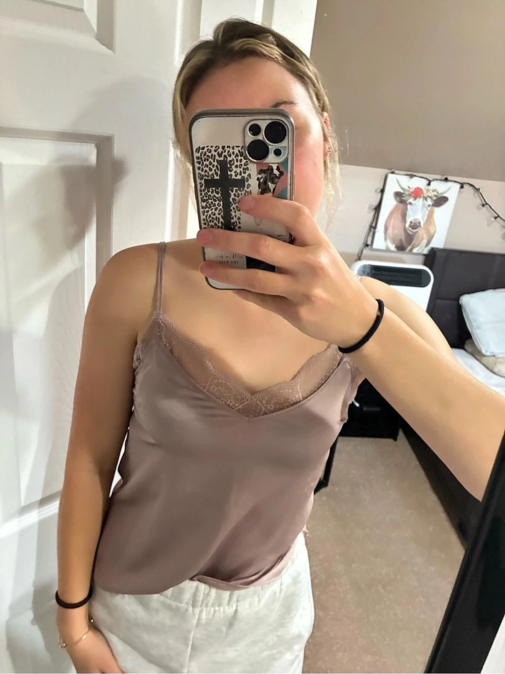 Abercrombie & Fitch Lace and Satin Slip Cami Pink XS
